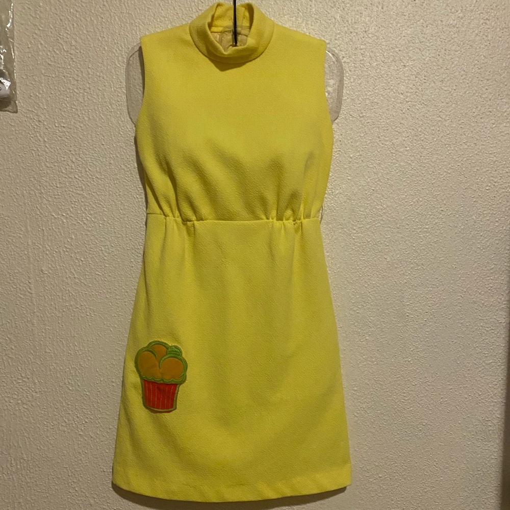 Vintage Handmade Polyester Yellow Mini Dress 70’s